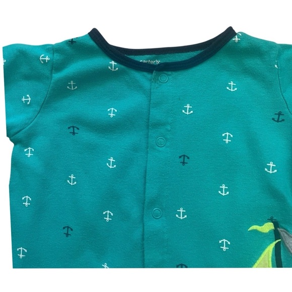 Carter’s casual green anchor print boat embroidered one piece boy 12M Front snap - Picture 4 of 8